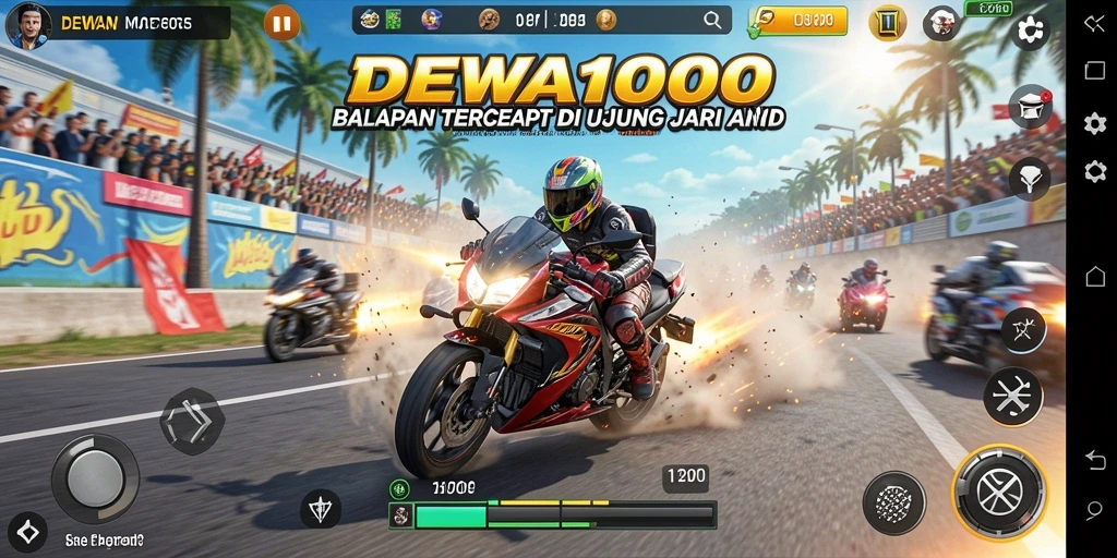 Tampilan gameplay DEWA1000 saat balapan motor yang mendebarkan.
