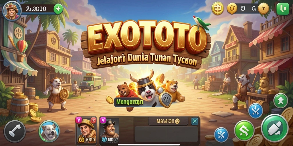 Tampilan gameplay EXOTOTO dengan berbagai pilihan bisnis Tycoon.