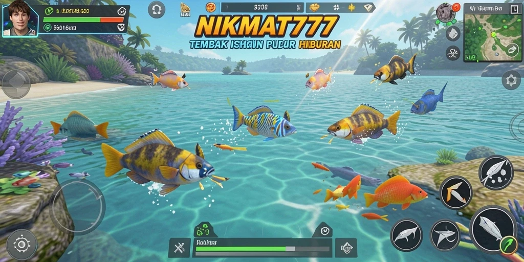 Gameplay seru dan menantang dalam <strong>NIKMAT777</strong> dengan berbagai ikan untuk ditembak.