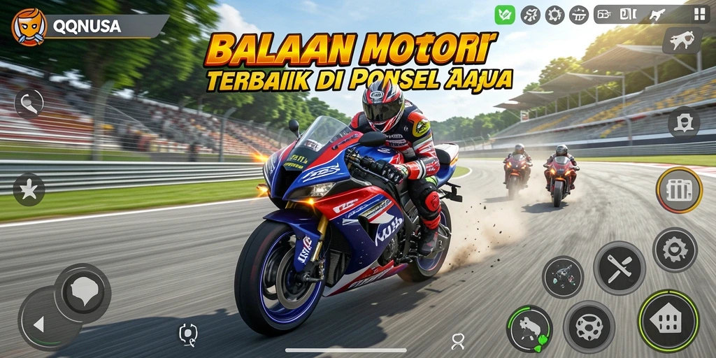 Tampilan gameplay seru dalam balapan motor QQNUSA.