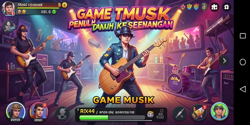 Tampilan gameplay RR44 yang seru dan penuh warna dengan lagu-lagu menarik.