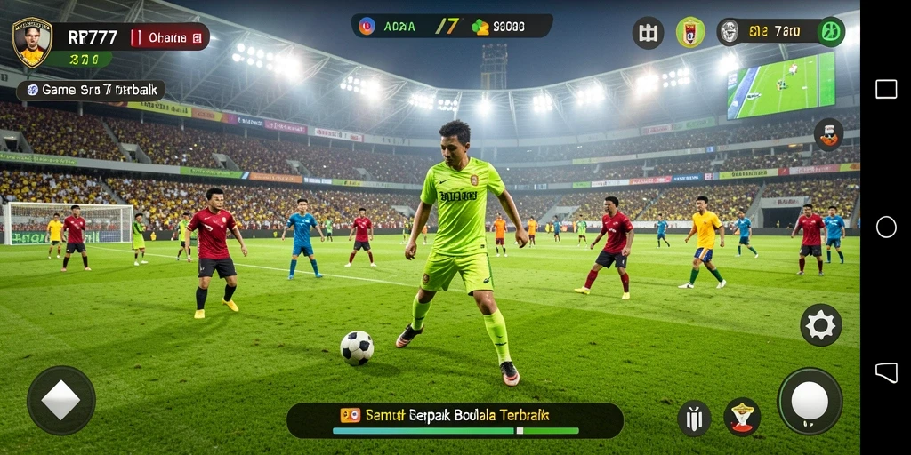 Tangkapan layar gameplay yang menunjukkan aksi sepak bola yang mendebarkan.